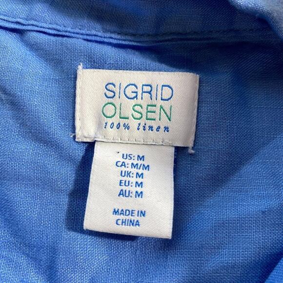 Sigrid Olsen Blue 100% Linen Sleeveless Collared Button Front Work Blouse Med - Picture 4 of 5